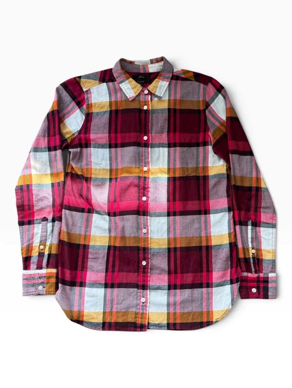 J.Crew Classic-Fit Boy Shirt Crinkle Magenta Plaid Button Down Top Size 0